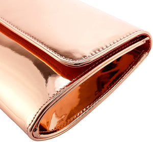 Designer Mirror Rose Gold Metallic  Clutch Patent Evening Bag