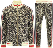 Load image into Gallery viewer, Leopard Brown Men&#39;s Side Stripe Zipper Jacket Tracksuit