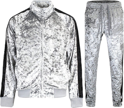 Sporty Silver Velvet Men's Big & Tall 2pc Tracksuit