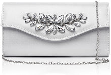 Load image into Gallery viewer, Bling Rhinestone Silver Leather Clutch Evening Cocktail Purse