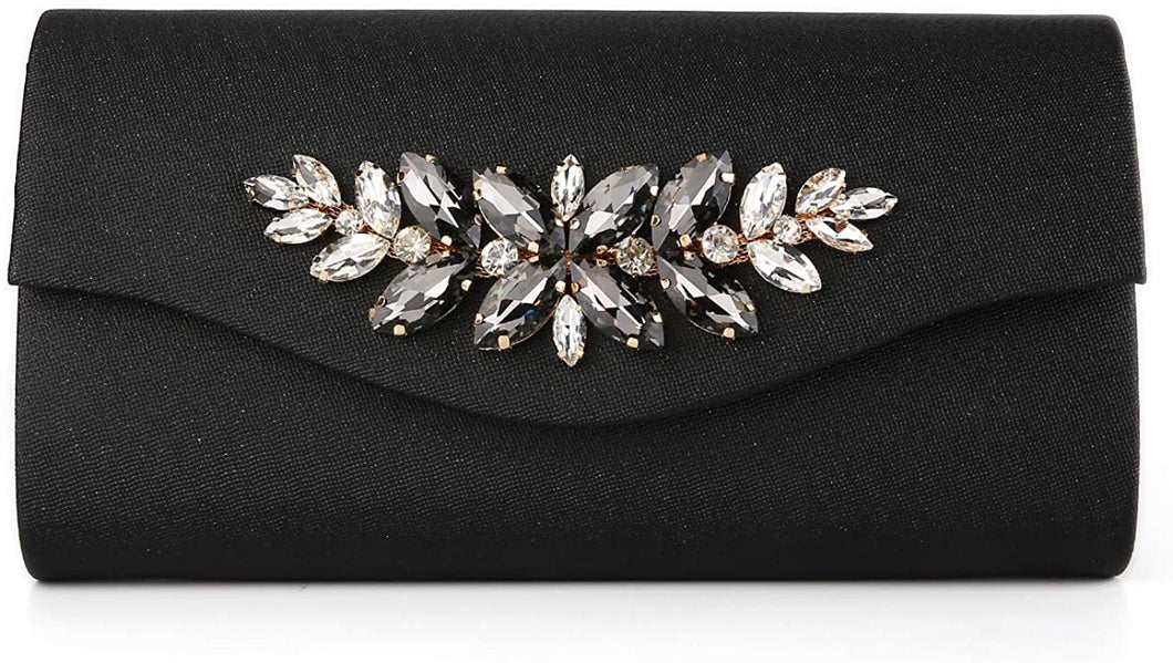 Black Bling Rhinestone Leather Clutch Evening Cocktail Purse