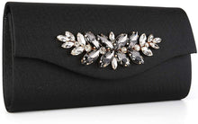 Load image into Gallery viewer, Black Bling Rhinestone Leather Clutch Evening Cocktail Purse