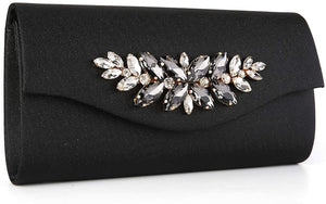Black Bling Rhinestone Leather Clutch Evening Cocktail Purse