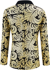 Floral Pattern Gold Sequin Men's Blazer