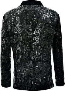 Floral Pattern Black Sequin Men's Blazer