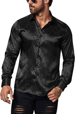 Men's Elegant Black Long Sleeve Jacquard Shirt