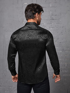 Men's Elegant Black Long Sleeve Jacquard Shirt