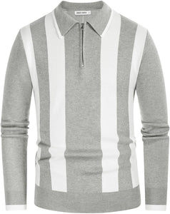 Men's Grey Knit Striped Pullover Sweater