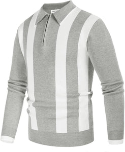 Men's Grey Knit Striped Pullover Sweater