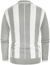 Load image into Gallery viewer, Men&#39;s Grey Knit Striped Pullover Sweater