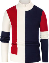 Load image into Gallery viewer, Mens Red Stand Collar Knitting Pullovers Quarter Zip Sweaters