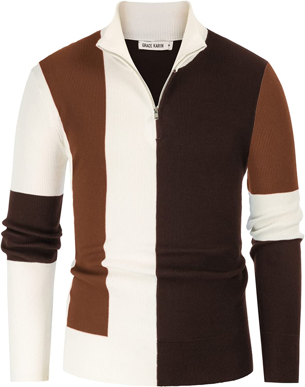 Mens Coffee Stand Collar Knitting Pullovers Quarter Zip Sweaters