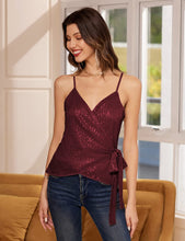 Load image into Gallery viewer, Fancy Beatrice Wine Red Sequin Tie Waist Tank Tops
