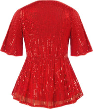Load image into Gallery viewer, Plus Size Tatiana Red Sequin Peplum Top