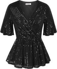 Load image into Gallery viewer, Plus Size Tatiana Black Sequin Peplum Top