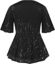 Load image into Gallery viewer, Plus Size Tatiana Black Sequin Peplum Top