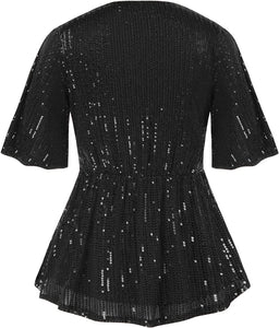 Plus Size Tatiana Black Sequin Peplum Top