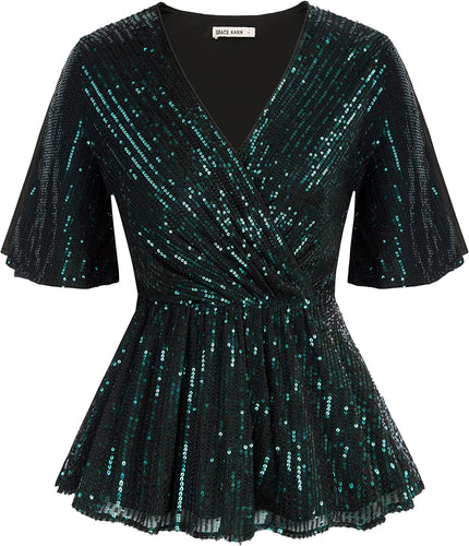 Plus Size Tatiana Green Sequin Peplum Top