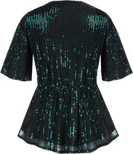 Load image into Gallery viewer, Plus Size Tatiana Green Sequin Peplum Top
