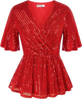 Plus Size Tatiana Red Sequin Peplum Top