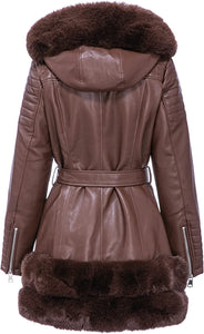 Elegant Brown Faux Leather Long Sleeve Jacket