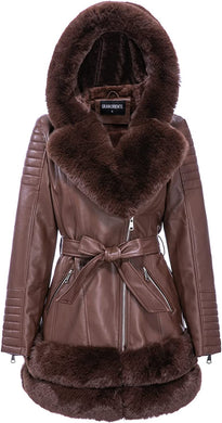 Elegant Brown Faux Leather Long Sleeve Jacket