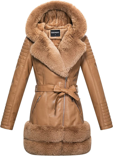 Elegant Light Camel Faux Leather Long Sleeve Jacket