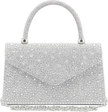 Luxury Full Rhinestone Silver Clutches Purse Handbag