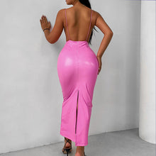Load image into Gallery viewer, Luxe Baby Pink Faux Leather Backless Midi Dress
