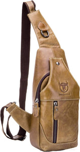 Genuine Light Brown Leather Casual Crossbody Bag