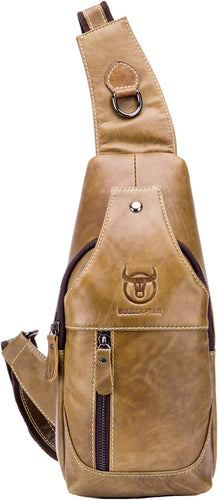 Genuine Light Brown Leather Casual Crossbody Bag