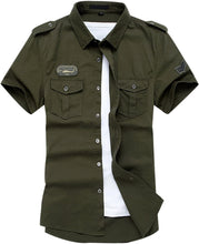 Load image into Gallery viewer, Men&#39;s Military Army Green Button Down Short Sleeve Tactical Shirt