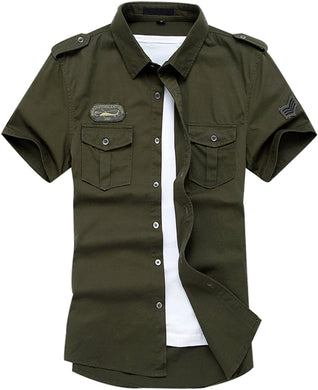 Men's Military Army Green Button Down Short Sleeve Tactical Shirt