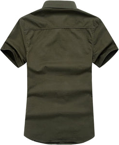 Men's Military Army Green Button Down Short Sleeve Tactical Shirt