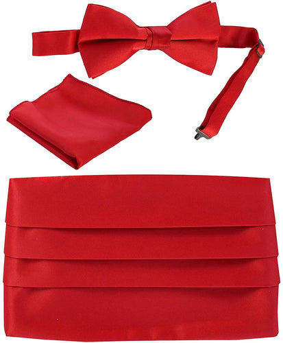 Satin Red Adjustable Paisley Cummerbund Set