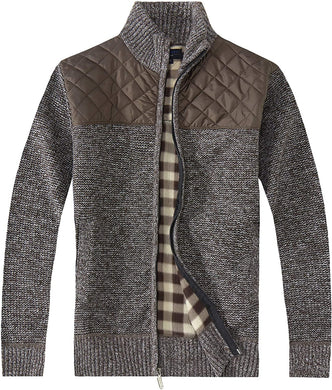 Men's Melange Coffee Knitted Regular Fit Full Zip Cardigan Sweater