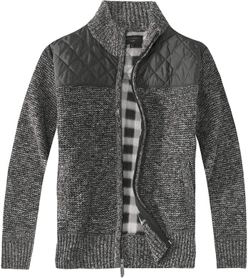 Men's Melange Charcoal Knitted Regular Fit Full Zip Cardigan Sweater