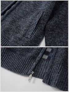 Men's Melange Blue Knitted Regular Fit Full Zip Cardigan Sweater