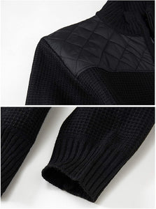 Men's Black Knitted Regular Fit Full Zip Cardigan Sweater with Soft Brushed Flannel Lining