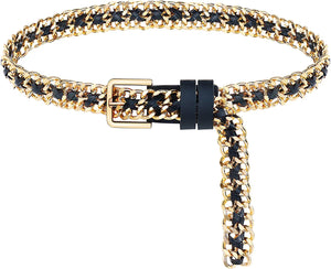 Gold Black Metal Punk Leather Chain Waist Belt