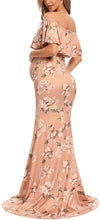 Load image into Gallery viewer, Elegant Floral Beige Off Shoulder Ruffle Maxi Maternity Dress