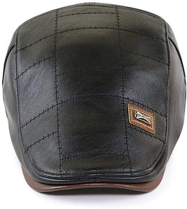 Vintage Newsboy Black Adjustable PU Leather Ivy Cap