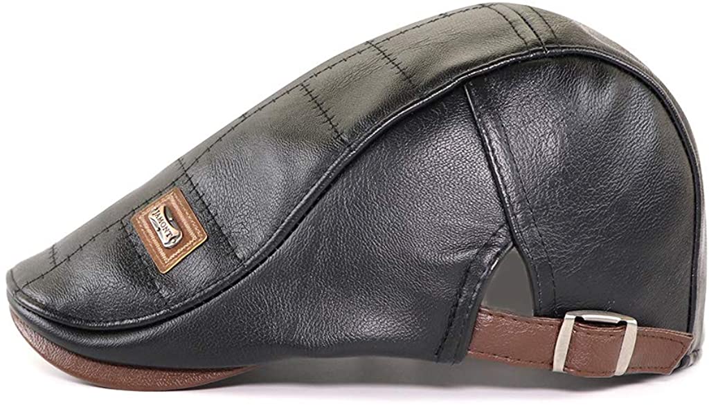 Vintage Newsboy Black Adjustable PU Leather Ivy Cap