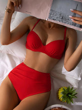 Load image into Gallery viewer, Padded Red Push up High Waisted Two Piece Swimsuit