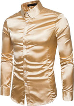 Load image into Gallery viewer, Men&#39;s Gold Shiny Satin Long Sleeve Dress Shirt