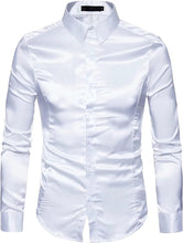 Load image into Gallery viewer, Men&#39;s White Shiny Satin Long Sleeve Dress Shirt