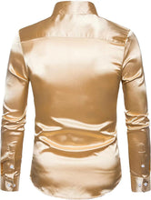 Load image into Gallery viewer, Men&#39;s Gold Shiny Satin Long Sleeve Dress Shirt