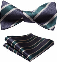 Load image into Gallery viewer, Striped Dark Gray-Green Bow Tie Square Pocket Set