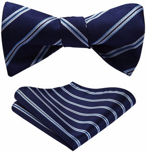 Striped Navy Blue Bow Tie Square Pocket Set