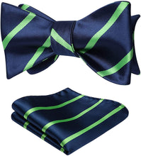 Load image into Gallery viewer, Stunning Striped Self Green-Blue Bow Tie Square Pocket Set